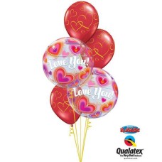 Bukiet-44 Love You Doodle Hearts Qualatex #34072-2, 40862-3